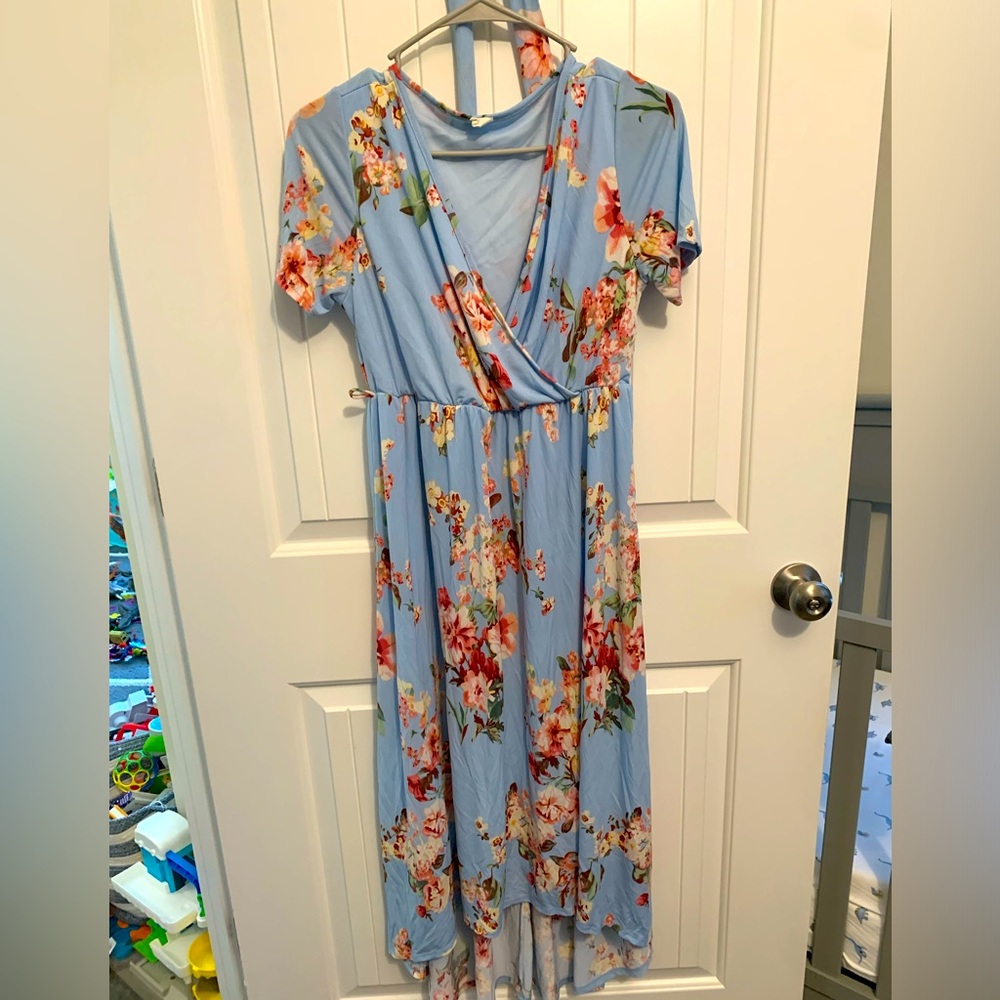 Pinkblush Floral Wrap Midi Dress - Blue and Red